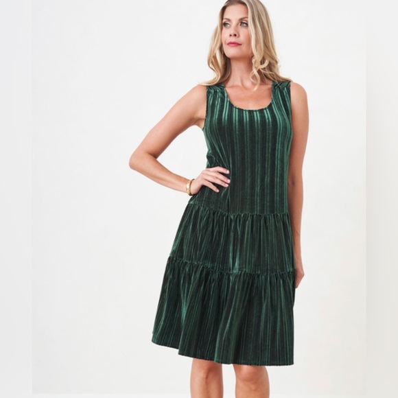 NWT Cleo Green Velvet Scoop Neck Swing Sleeveless Dress XL - Picture 2 of 6